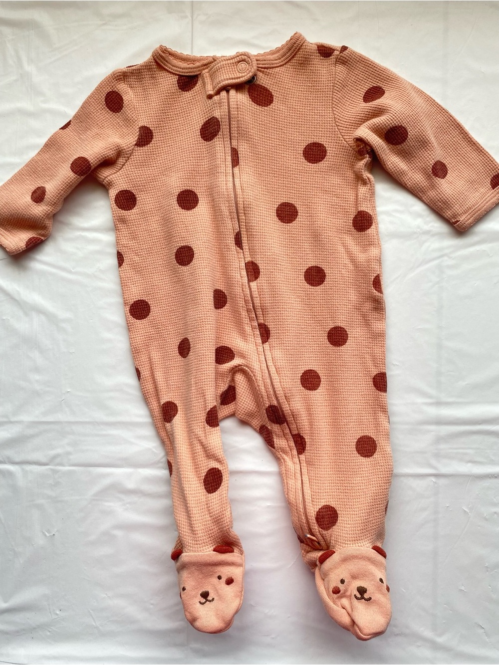 Carter's Baby Girl Polka Dot Waffle Knit 2-Way Zip Sleep & Play Footie 3M